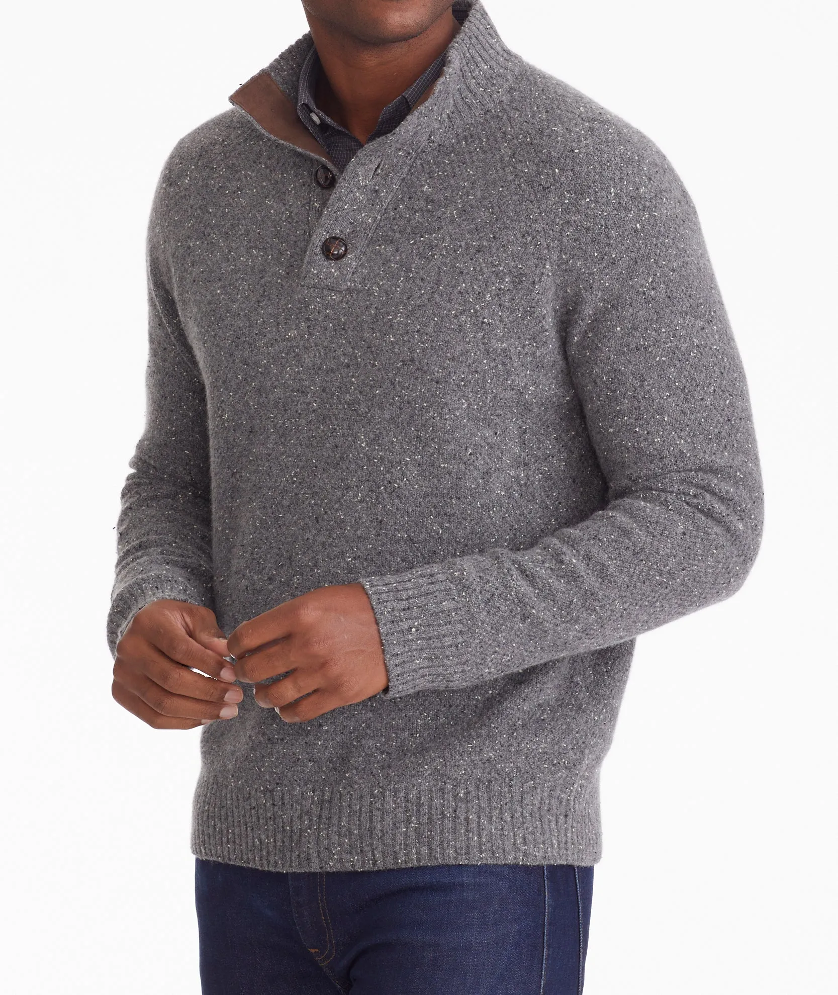 Button-Neck Donegal Sweater