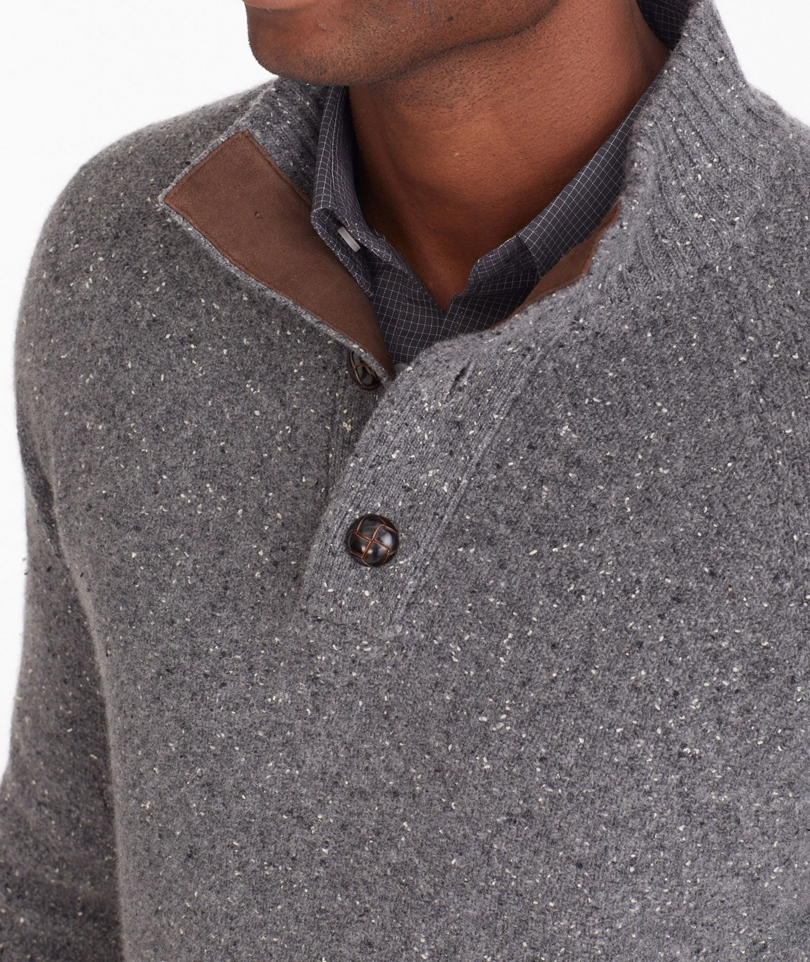 Button-Neck Donegal Sweater