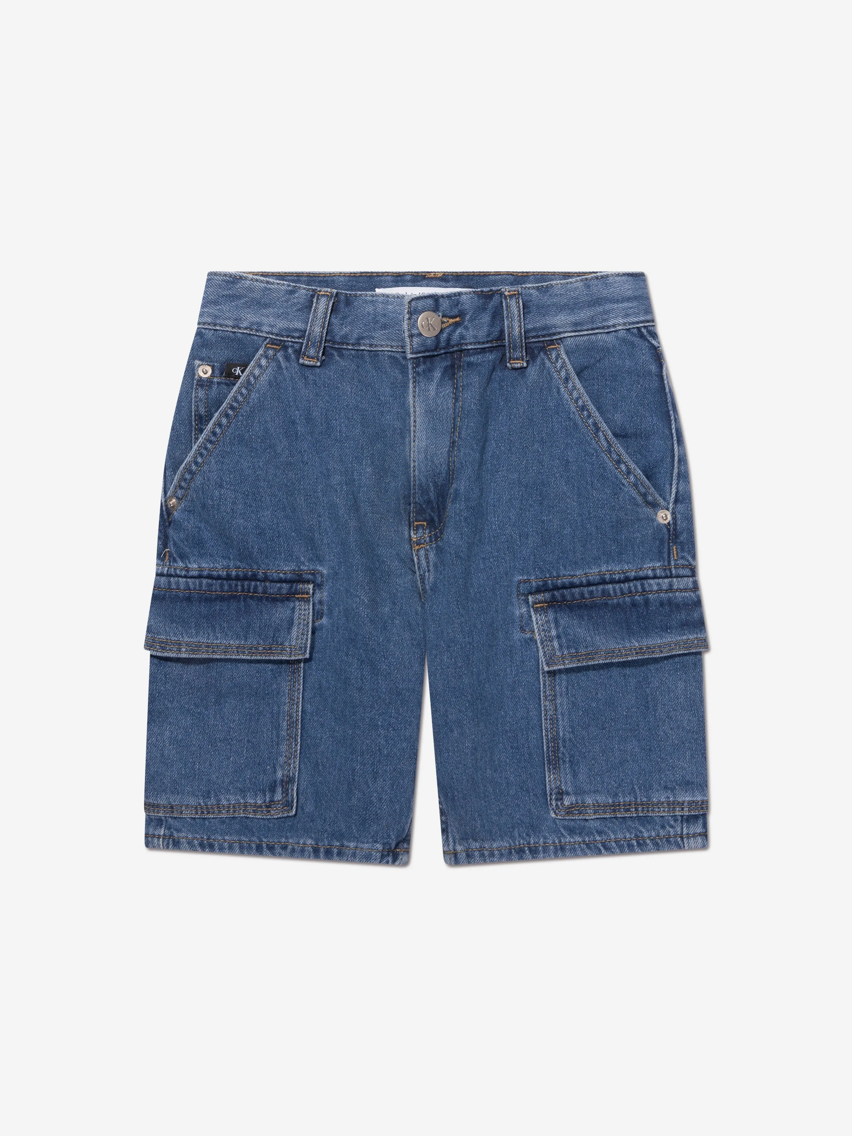 Calvin Klein Boys Denim Cargo Shorts in Blue