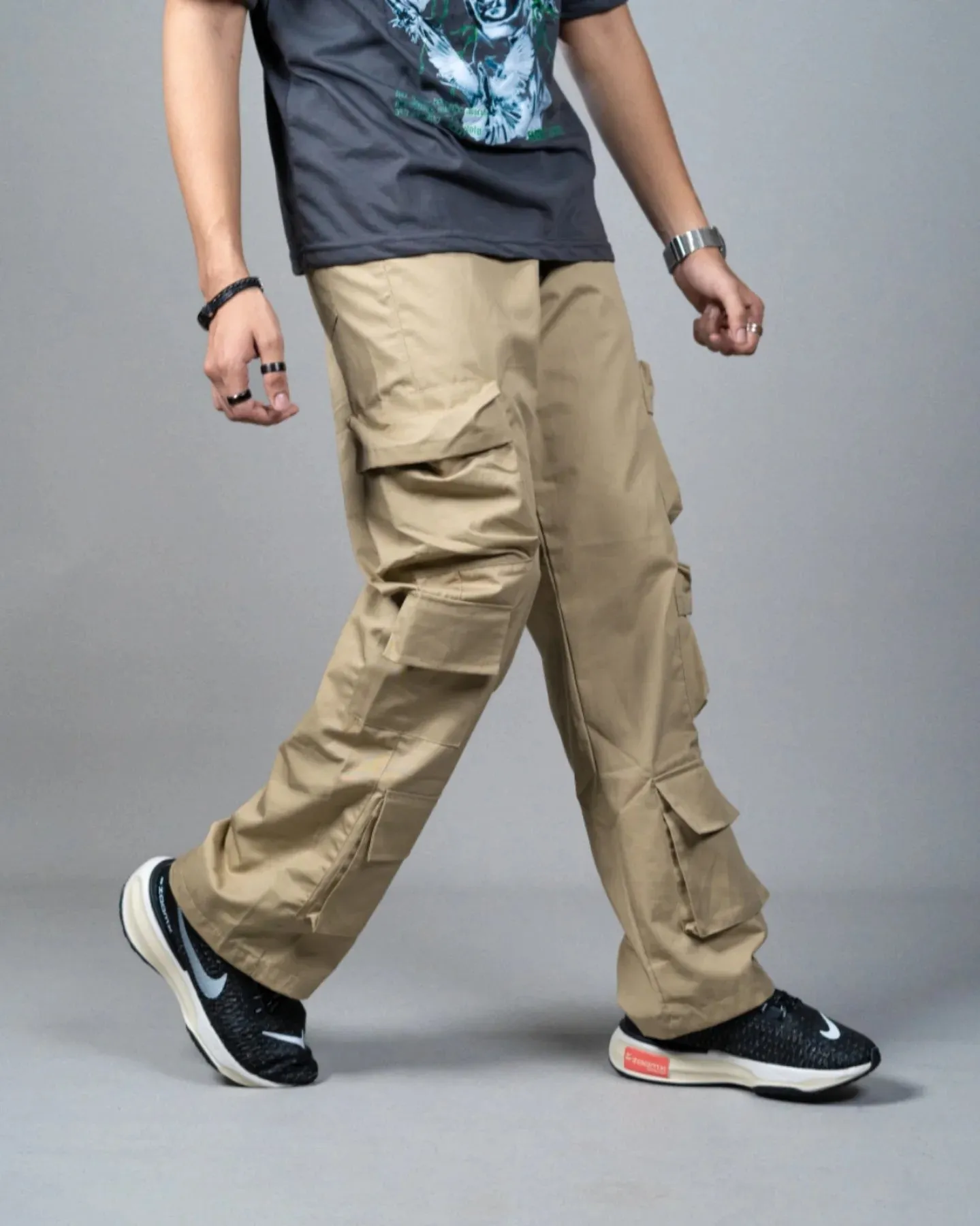 Camel Wide Multi Pocket Cargo Pant