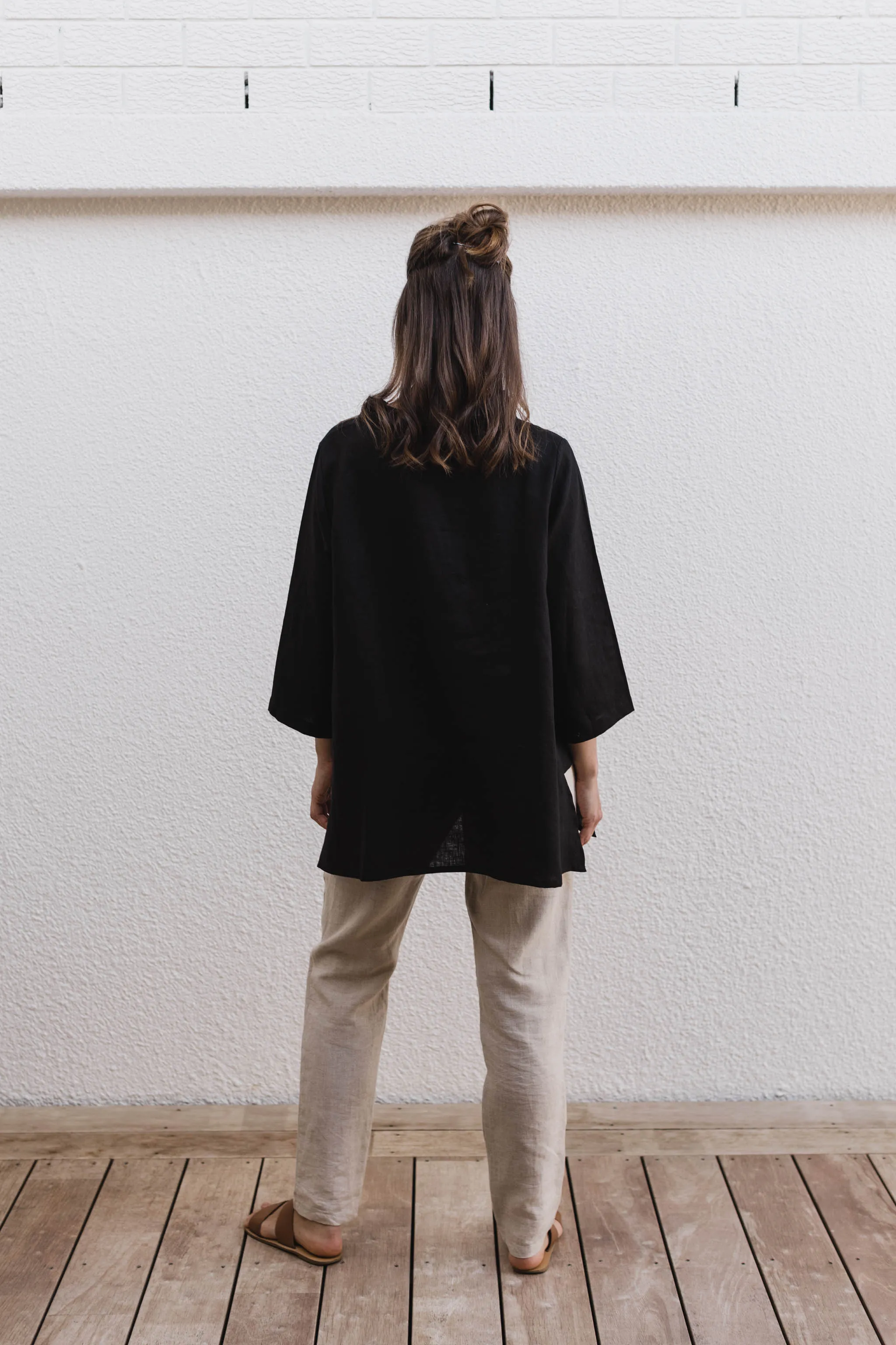 Caro Linen Top Black