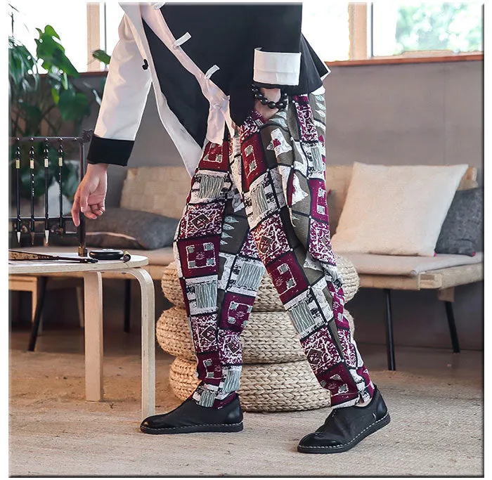 Casual Chinese Motif Print Streetwear Style Men Loose Pants