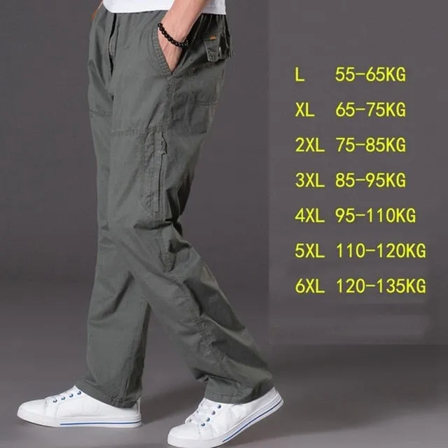 casual pants male big size 6XL Multi Pocket Jeans