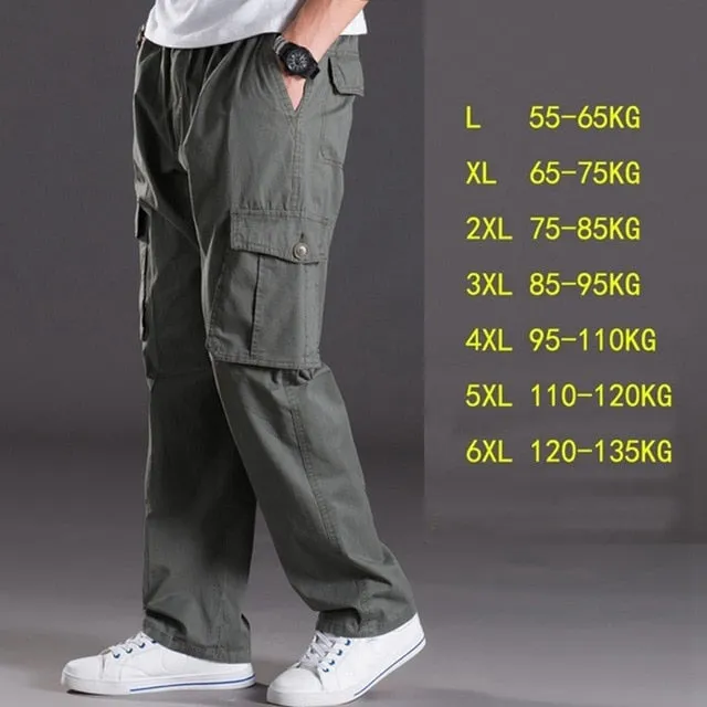 casual pants male big size 6XL Multi Pocket Jeans