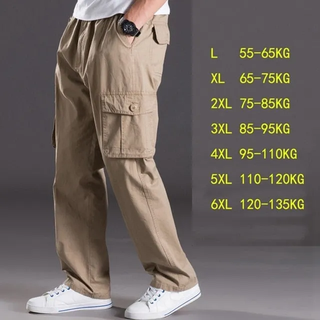 casual pants male big size 6XL Multi Pocket Jeans