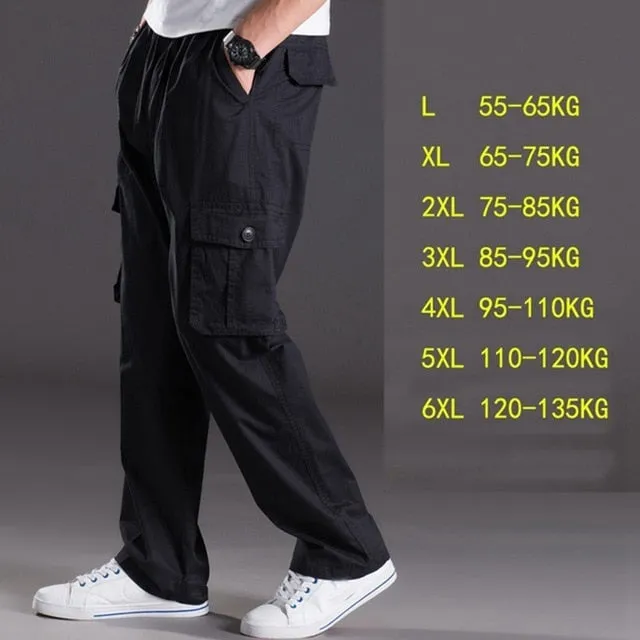 casual pants male big size 6XL Multi Pocket Jeans