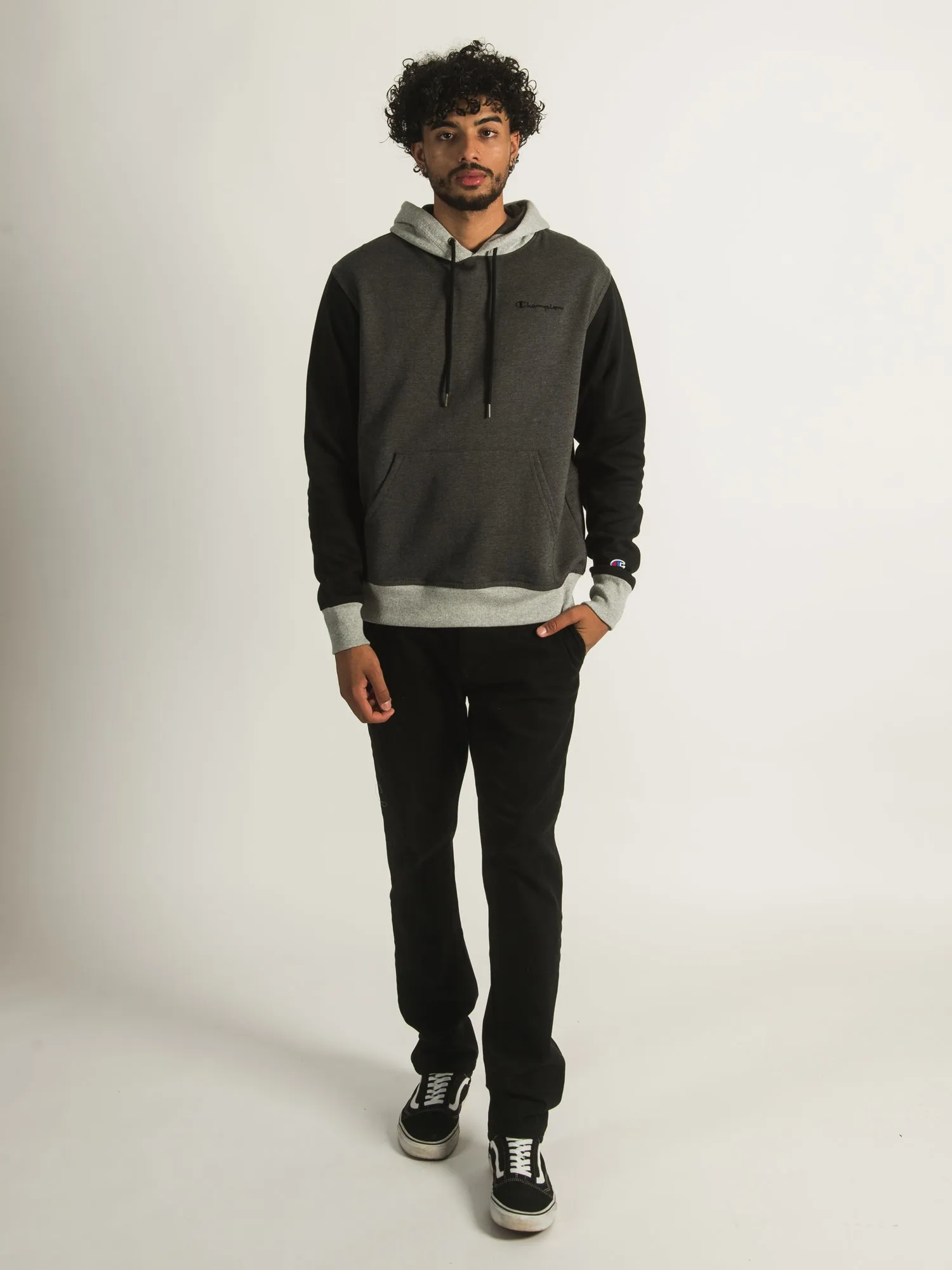 CHAMPION POWERBLEND COLOUR BLOCK PULLOVER HOODIE  - CLEARANCE