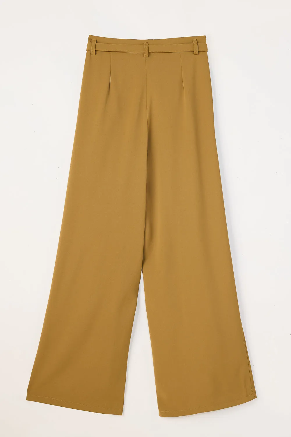 Clay Brown Belted Flared Korean Pants