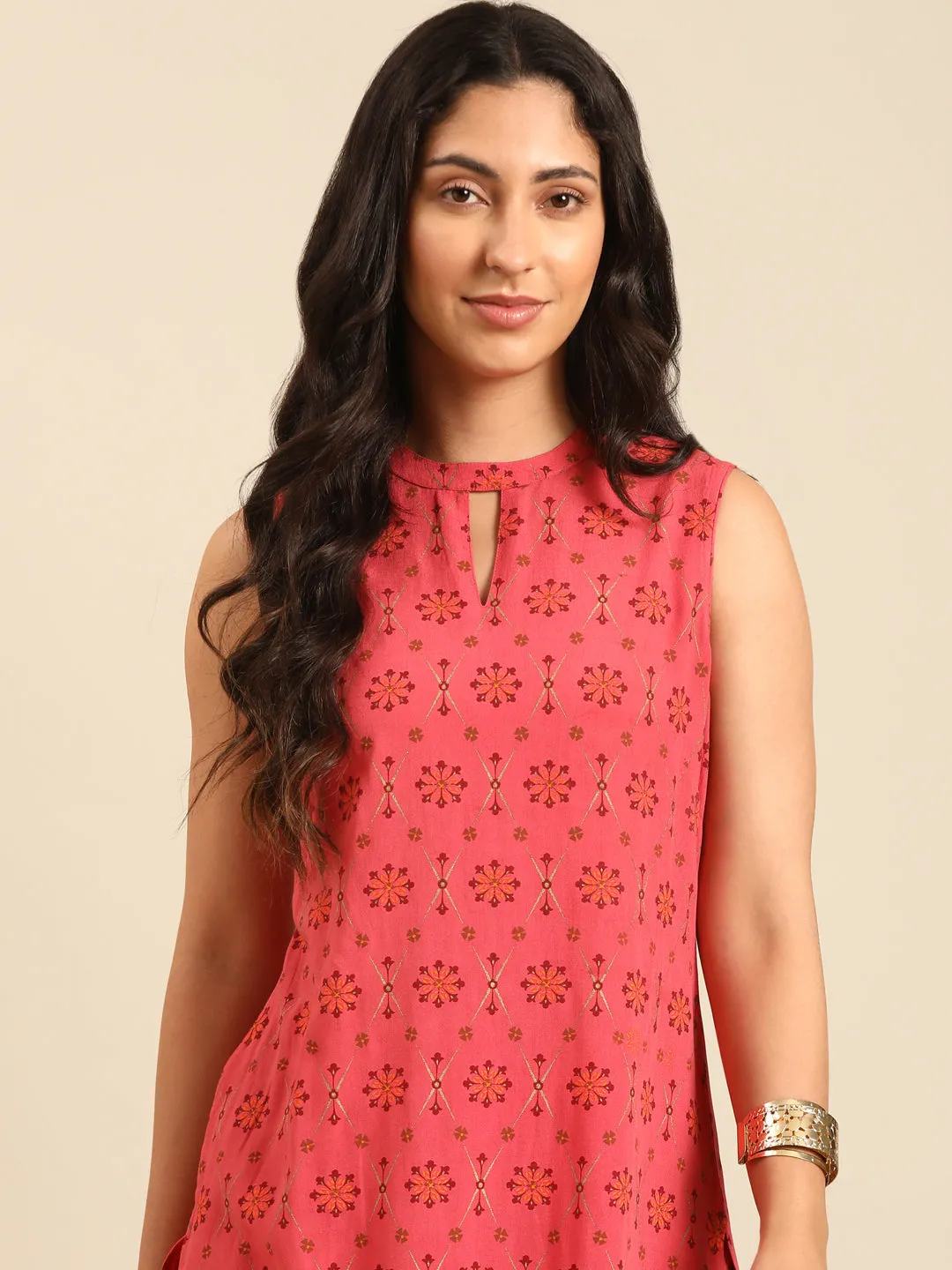 Coral Flared Kurta Pant Set