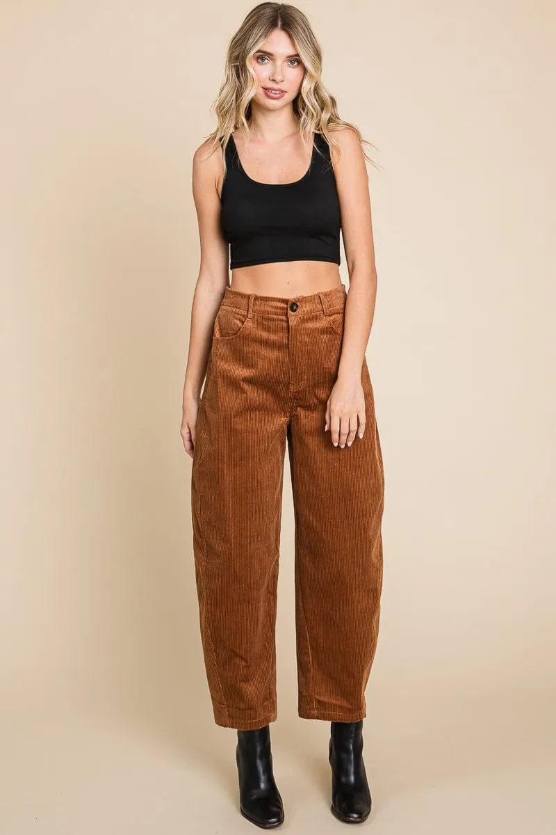 Corduroy Wide Leg Horseshoe Relaxed Fit Pants