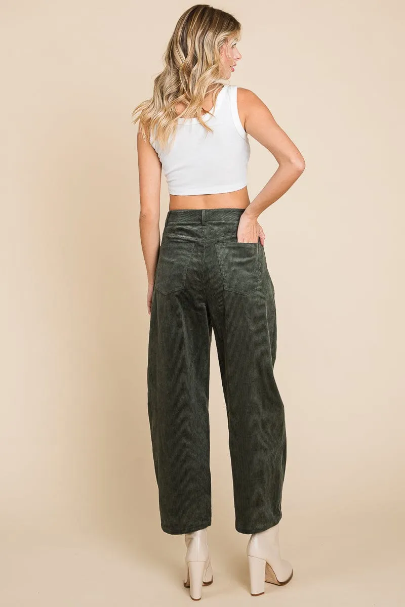 Corduroy Wide Leg Horseshoe Relaxed Fit Pants