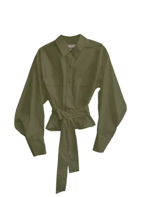 Cropped Cargo Shirt- Olive