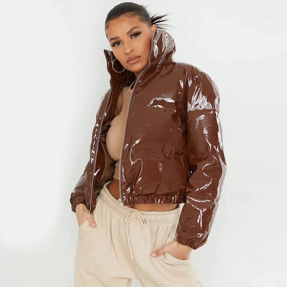 Cropped Shiny Bubble Jacket Puffer Women's