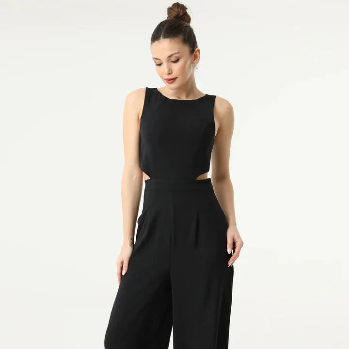 Cross Cut Out Sleeveless Jumpsuit | Black