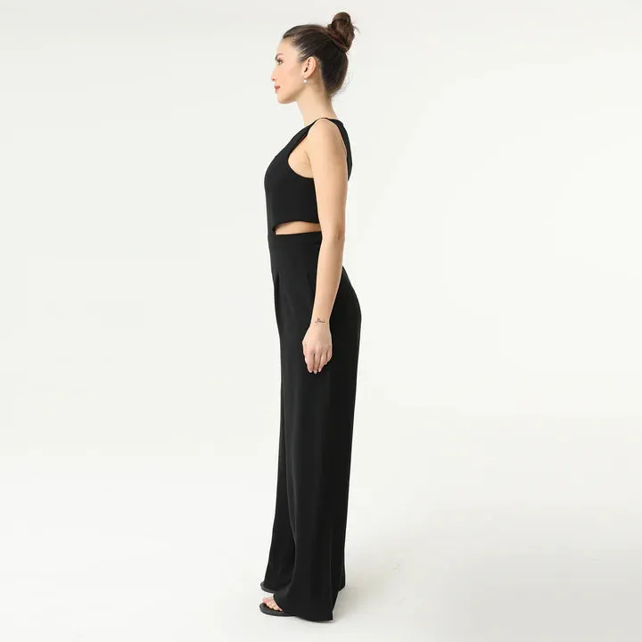 Cross Cut Out Sleeveless Jumpsuit | Black