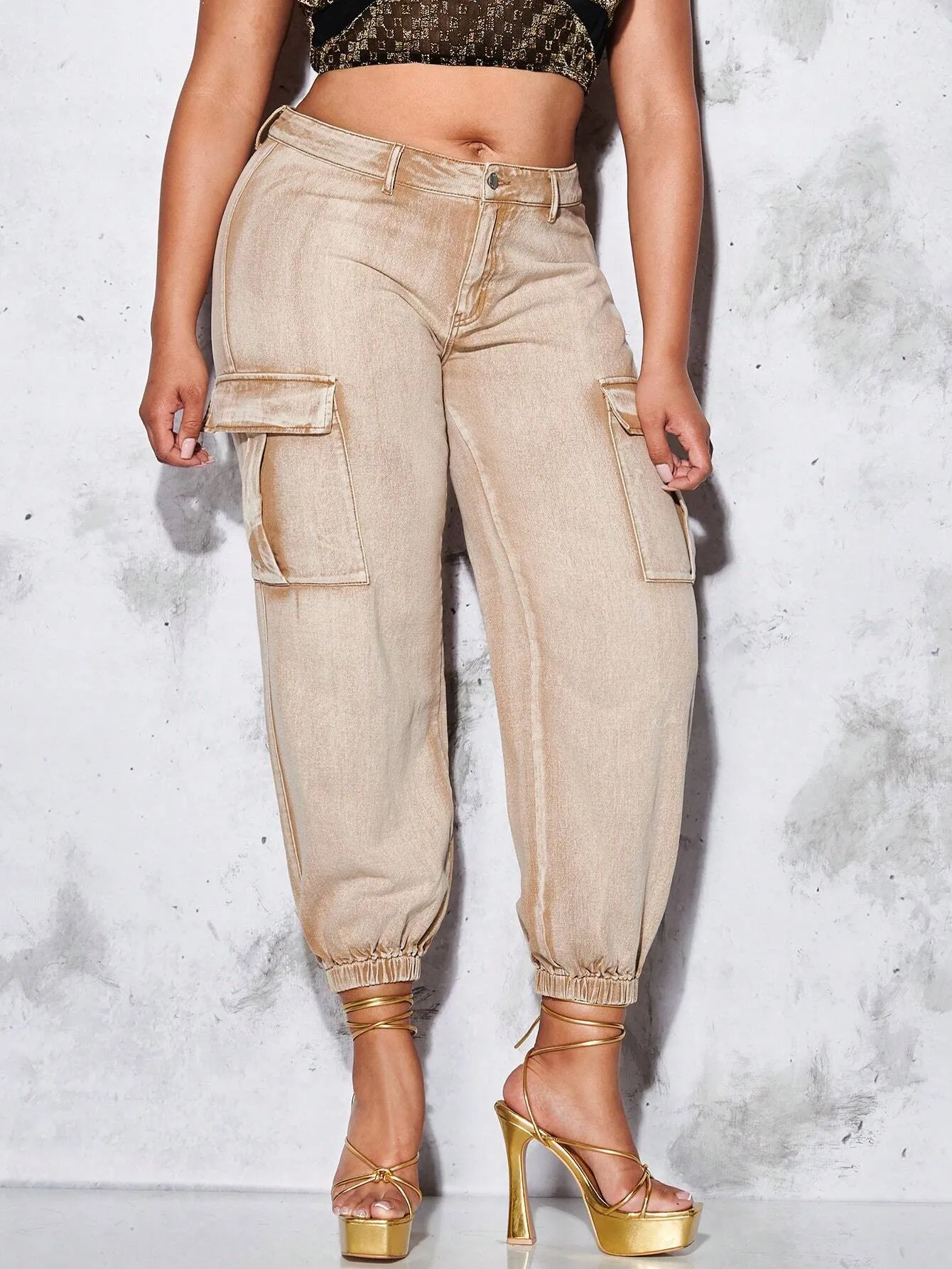 Denim Cargo Jeans With Side Flap Pockets