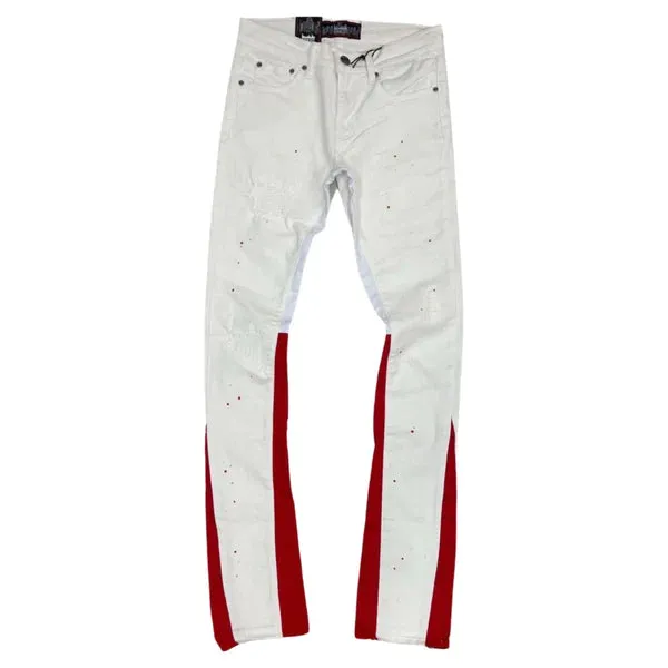 Denim City - Stacked Jeans - Red Trim - White