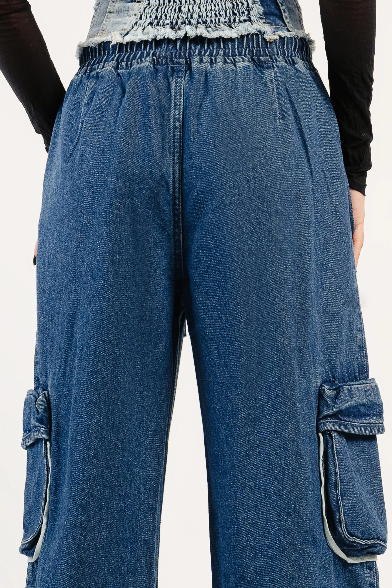 Denim Contrast Piping Cargo Pants