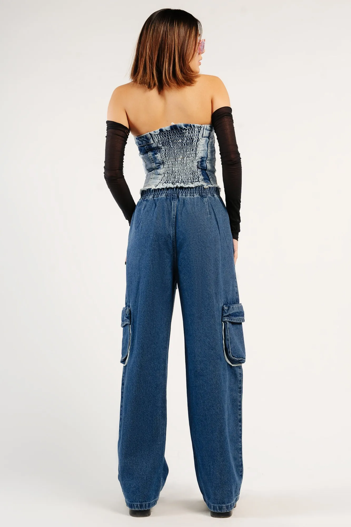 Denim Contrast Piping Cargo Pants