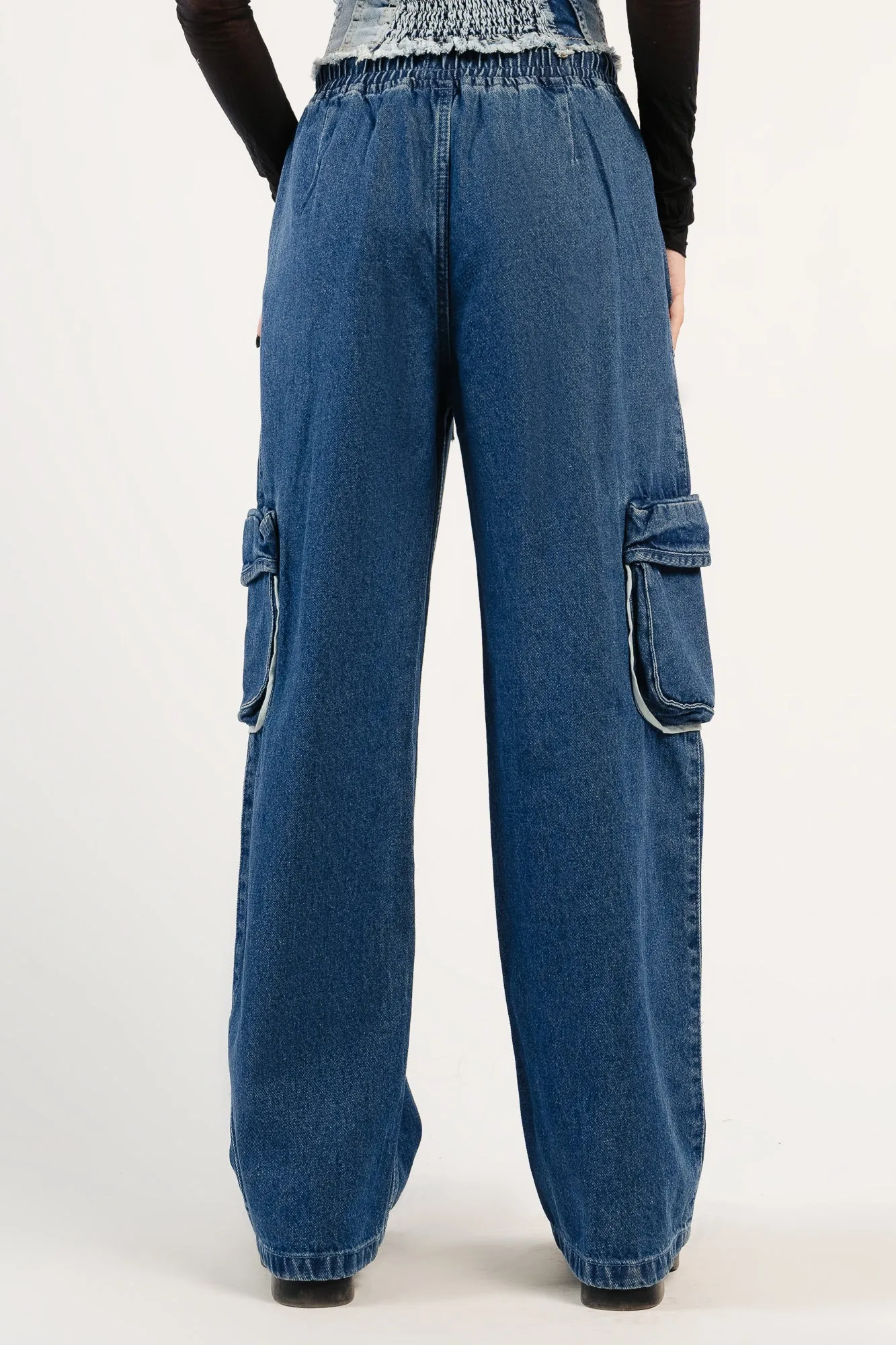 Denim Contrast Piping Cargo Pants