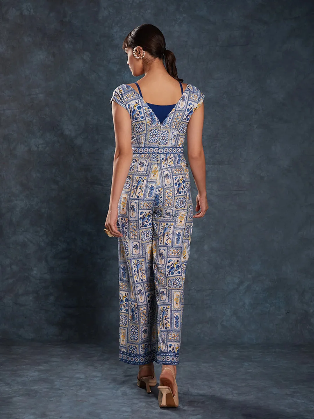 Designer Navy Blue Printed Jumpsuit