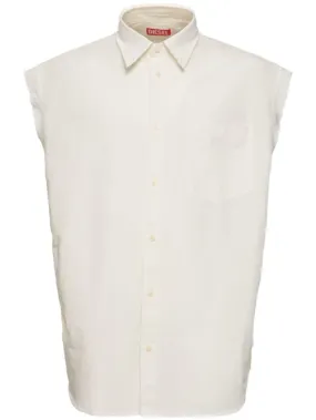 Diesel   S-Simens sleeveless cotton &amp; linen shirt 