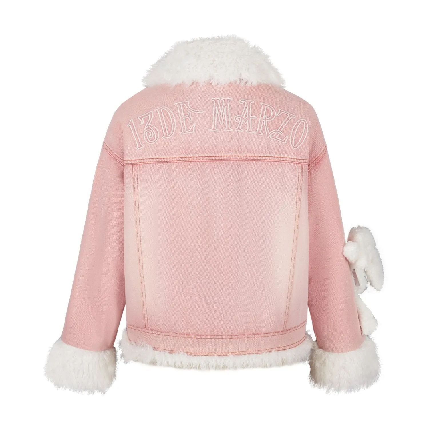 Doozoo Fleece Denim Jacket In Pink