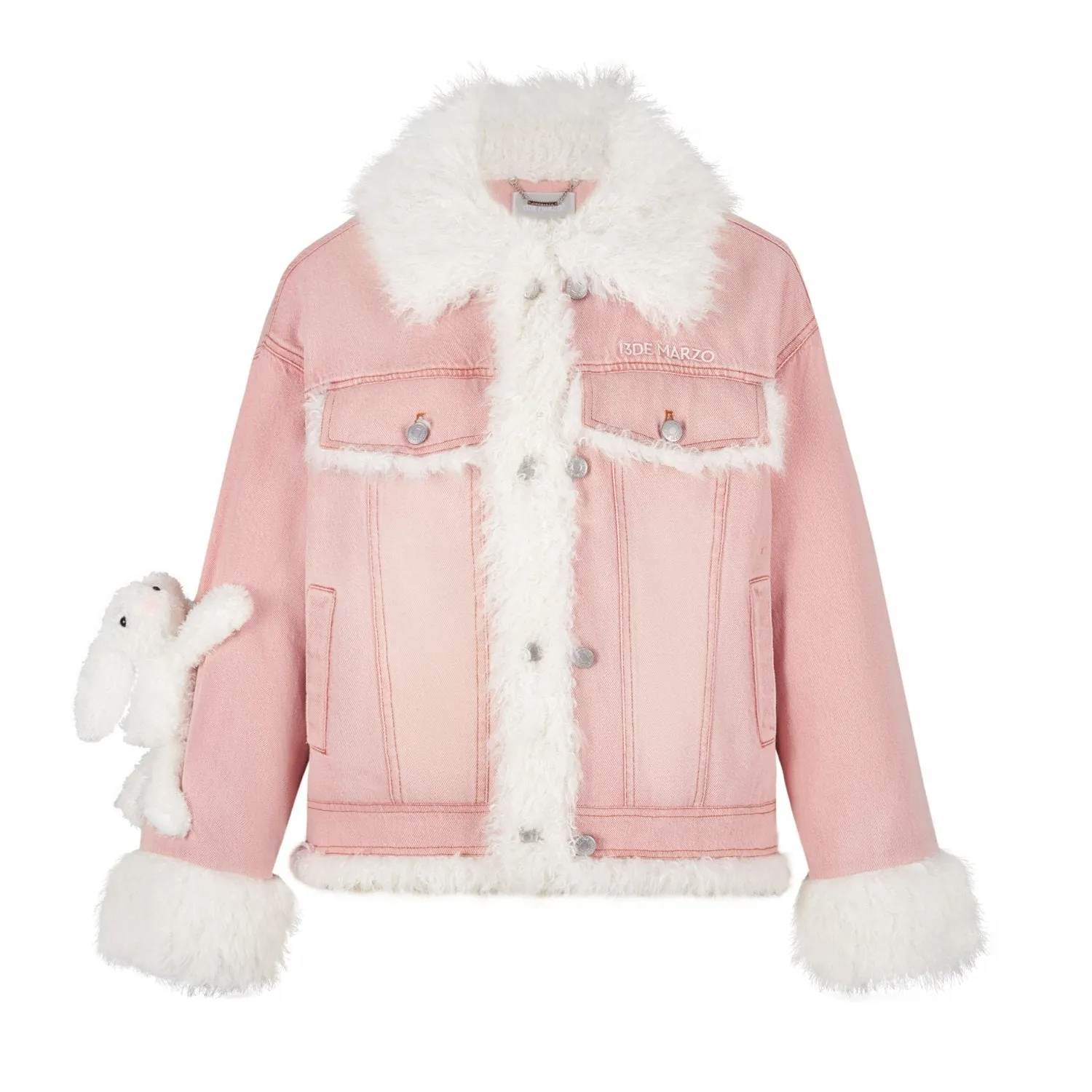 Doozoo Fleece Denim Jacket In Pink