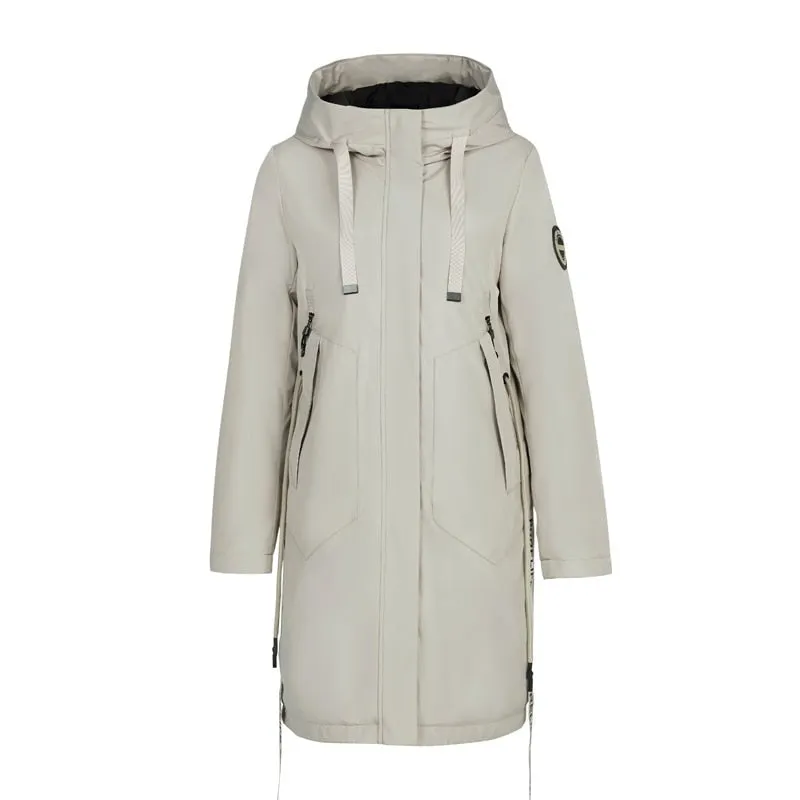 Drawstring Hood Windbreaker Women's Parka Coat