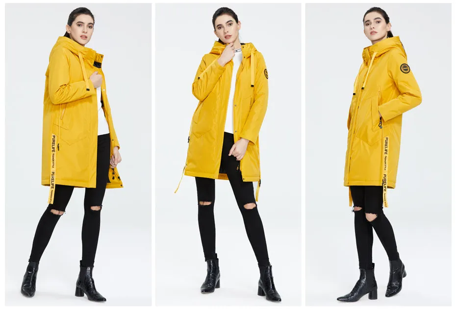 Drawstring Hood Windbreaker Women's Parka Coat