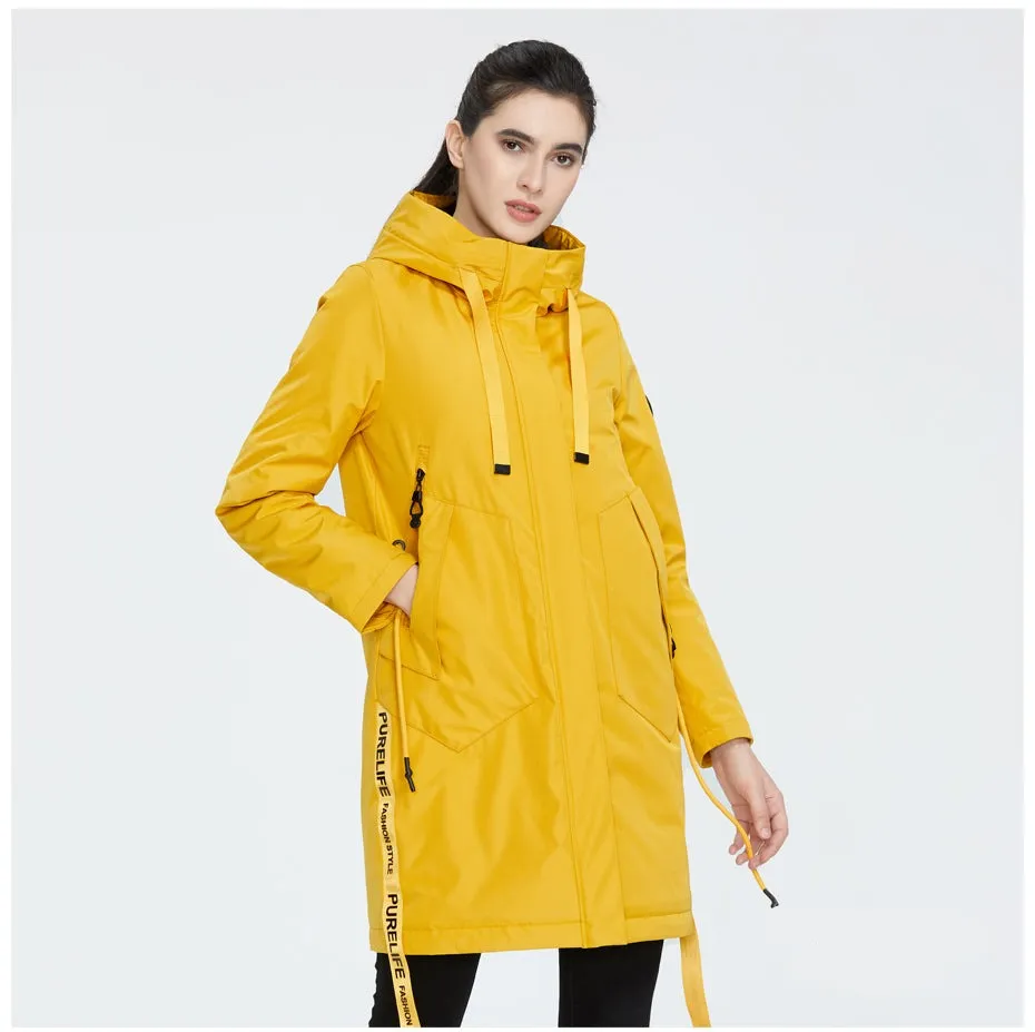 Drawstring Hood Windbreaker Women's Parka Coat