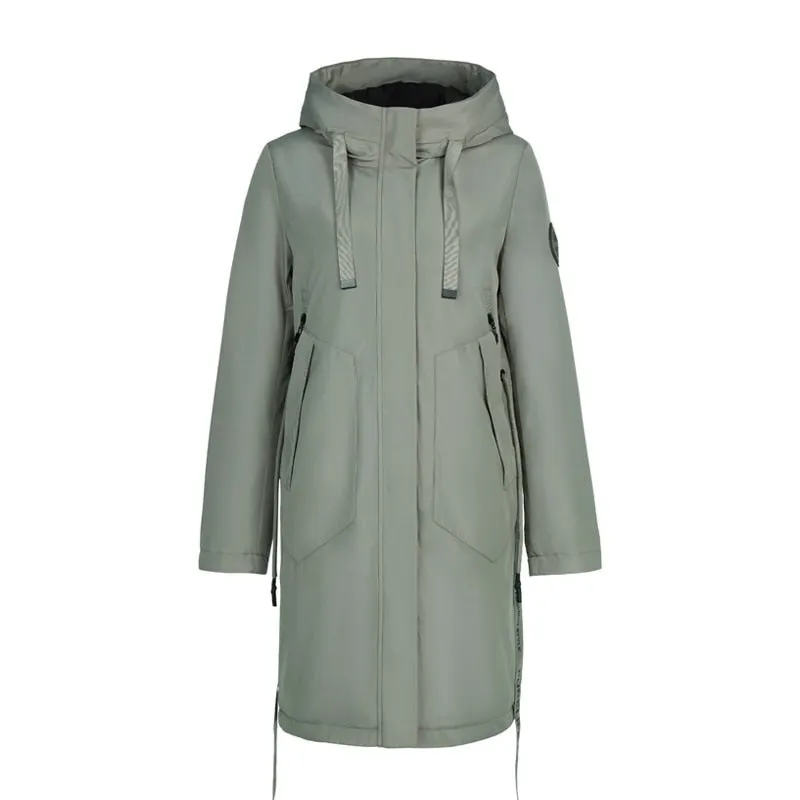 Drawstring Hood Windbreaker Women's Parka Coat