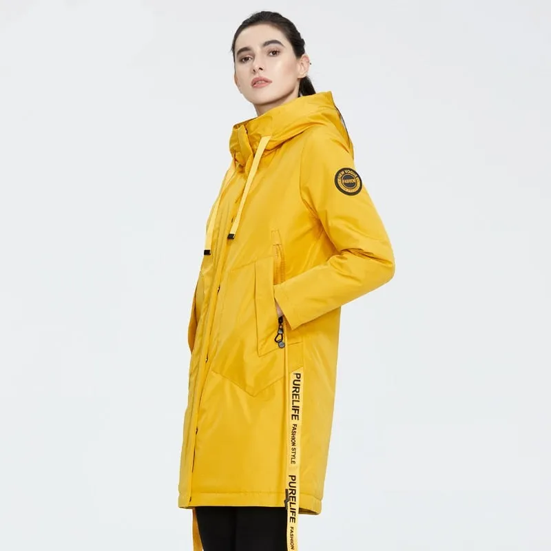 Drawstring Hood Windbreaker Women's Parka Coat