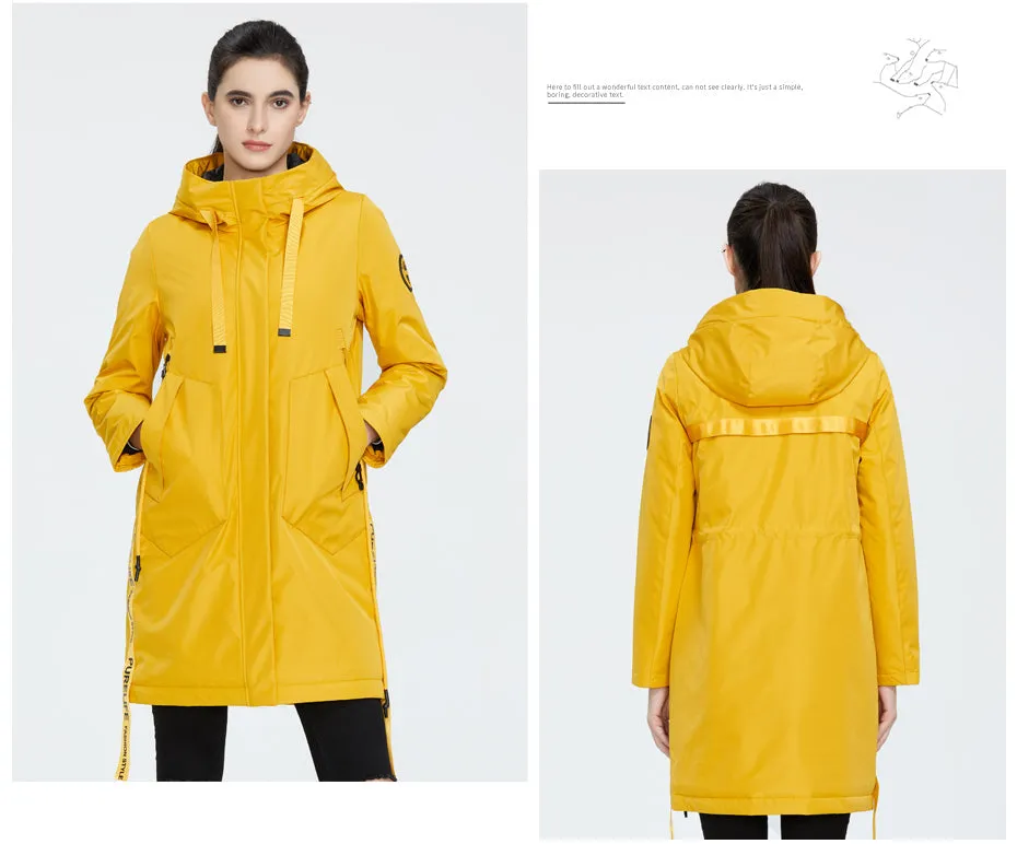 Drawstring Hood Windbreaker Women's Parka Coat