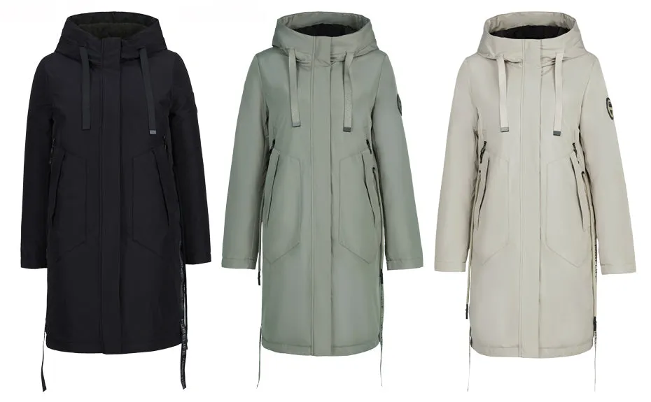 Drawstring Hood Windbreaker Women's Parka Coat