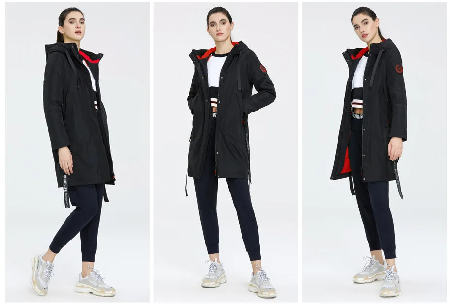 Drawstring Hood Windbreaker Women's Parka Coat