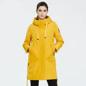 Drawstring Hood Windbreaker Women's Parka Coat