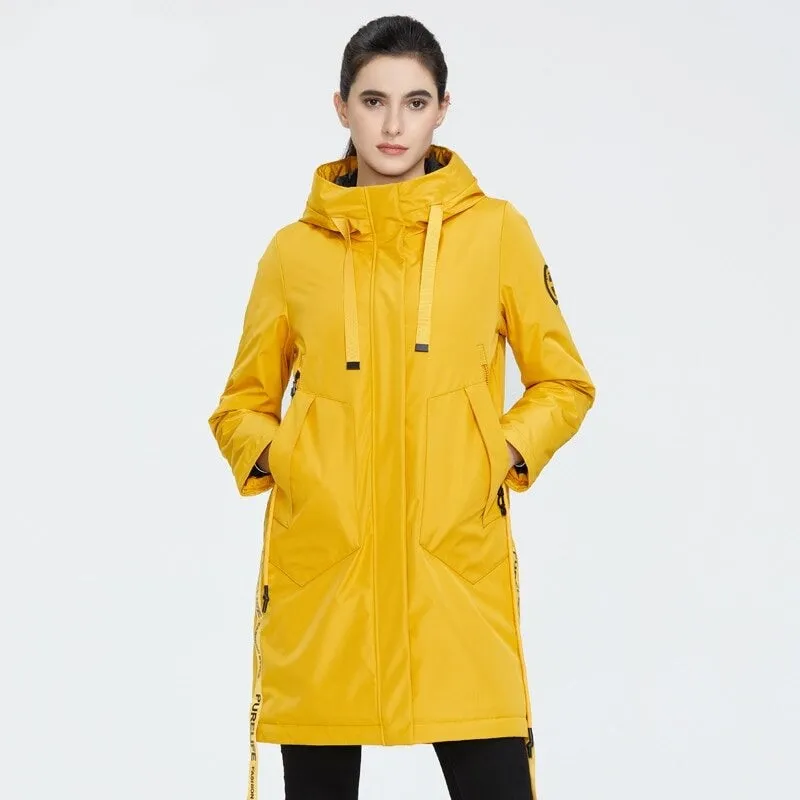 Drawstring Hood Windbreaker Women's Parka Coat