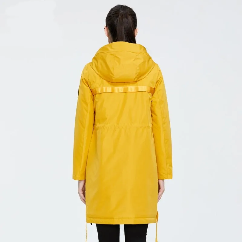 Drawstring Hood Windbreaker Women's Parka Coat