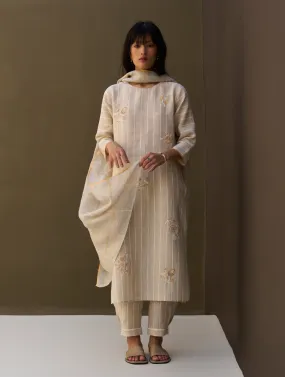 Eiko Striped Linen Kurta Set - Natural