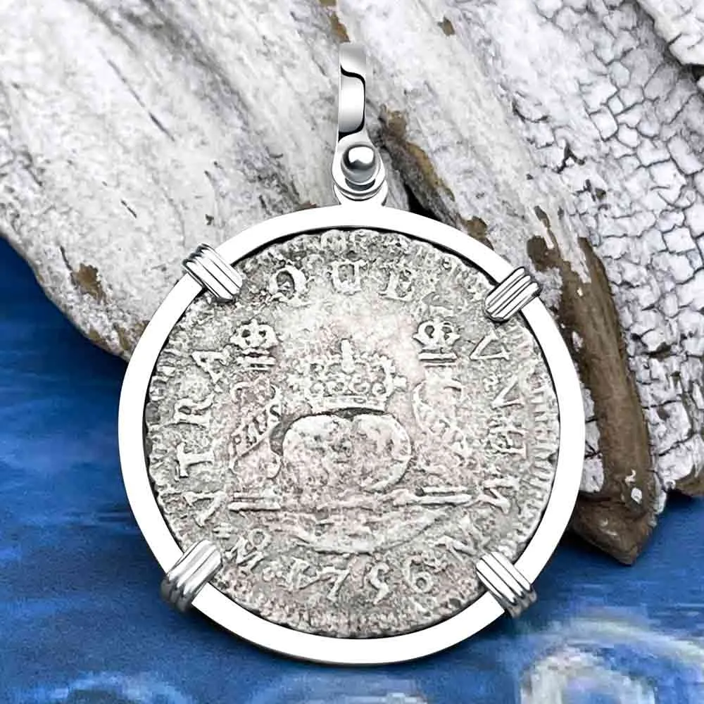 El Cazador Shipwreck Rare 1756 Pillar Dollar 2 Reale Sterling Silver Treasure Coin Pendant | Artifact #8895