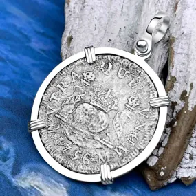 El Cazador Shipwreck Rare 1756 Pillar Dollar 2 Reale Sterling Silver Treasure Coin Pendant | Artifact #8895