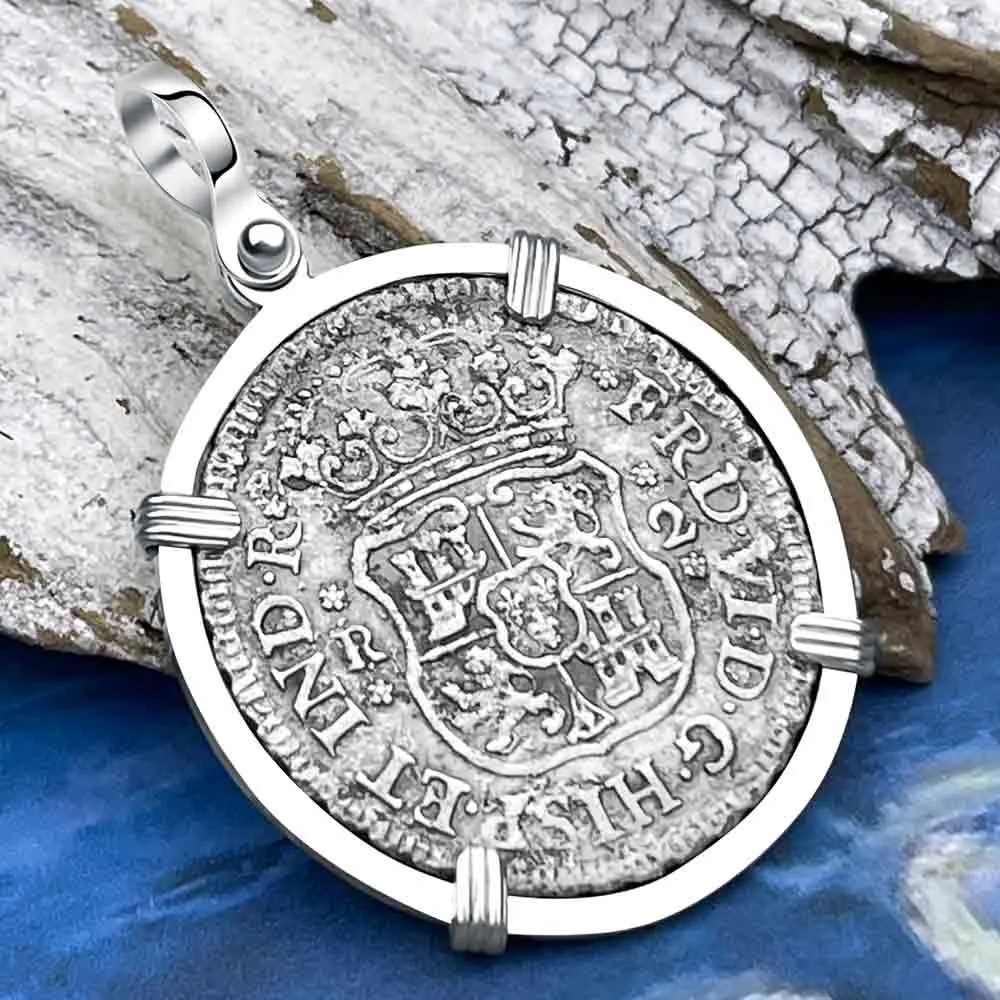 El Cazador Shipwreck Rare 1756 Pillar Dollar 2 Reale Sterling Silver Treasure Coin Pendant | Artifact #8895