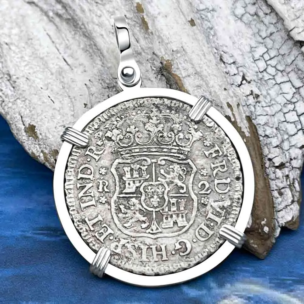 El Cazador Shipwreck Rare 1756 Pillar Dollar 2 Reale Sterling Silver Treasure Coin Pendant | Artifact #8895