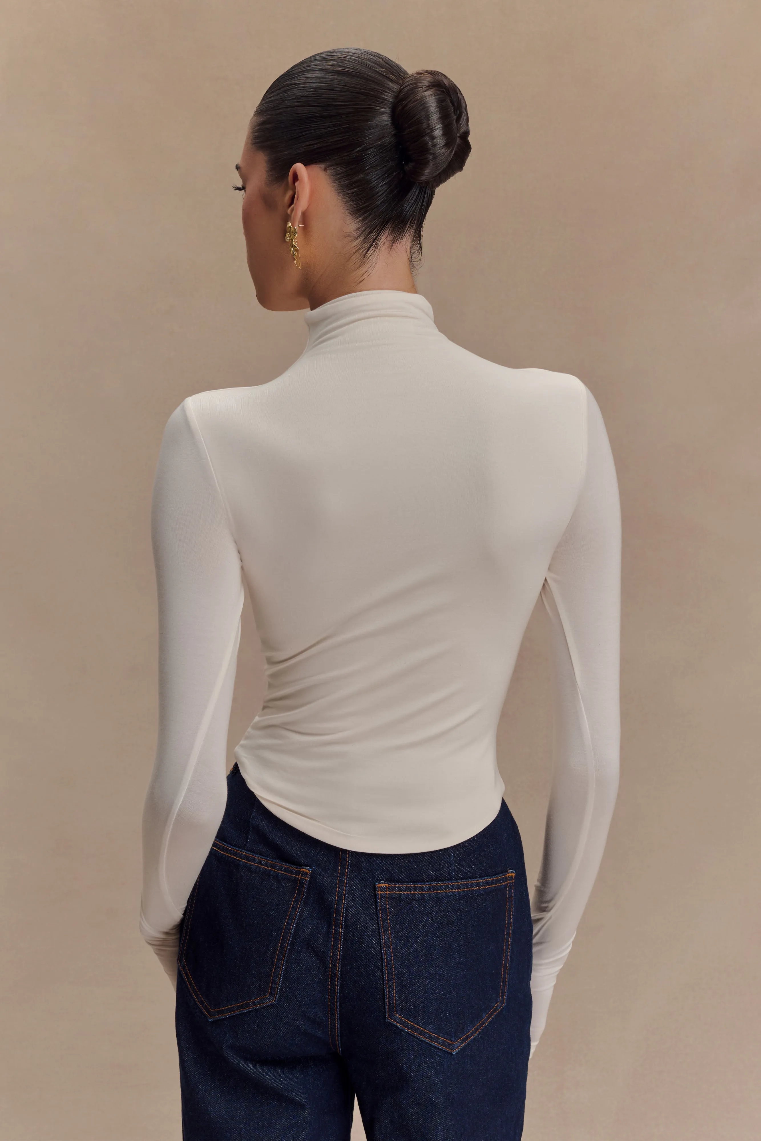 Ember Modal Long Sleeve High Neck Top - Ivory