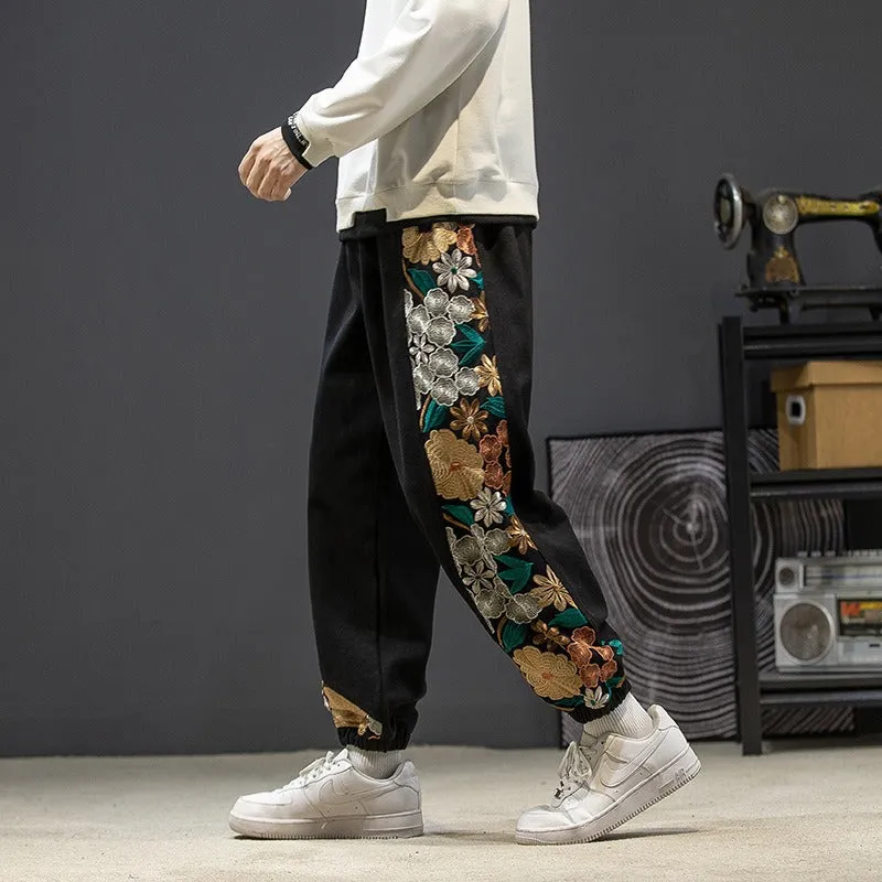 Embroidery Cotton Pants - Streetwear Style