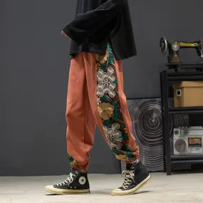 Embroidery Cotton Pants - Streetwear Style