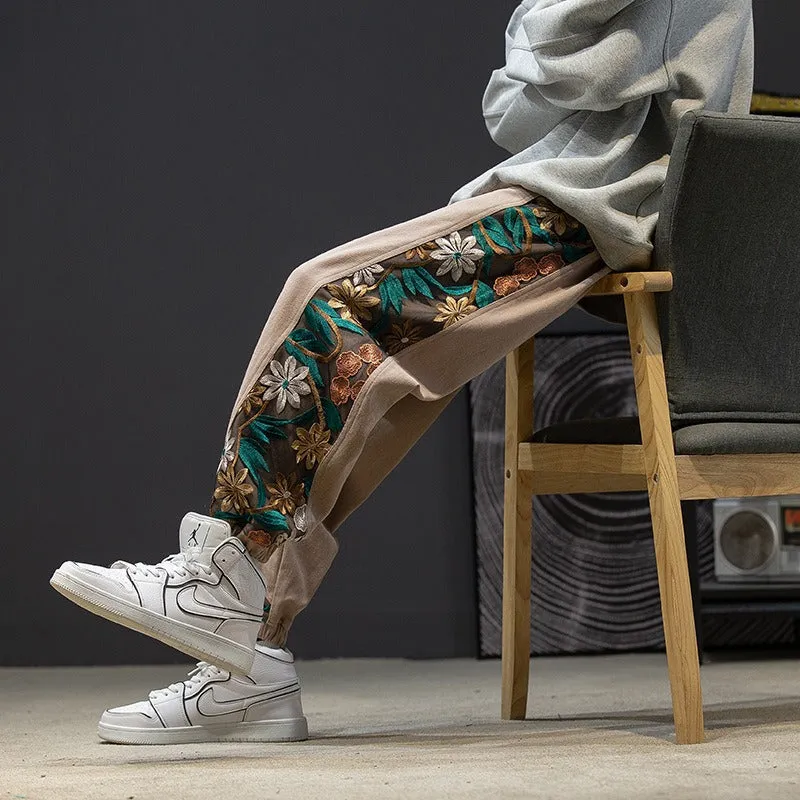 Embroidery Cotton Pants - Streetwear Style