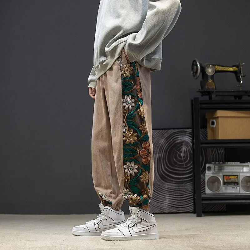 Embroidery Cotton Pants - Streetwear Style