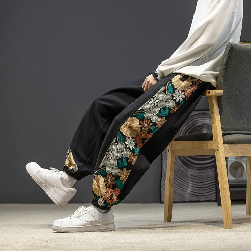 Embroidery Cotton Pants - Streetwear Style